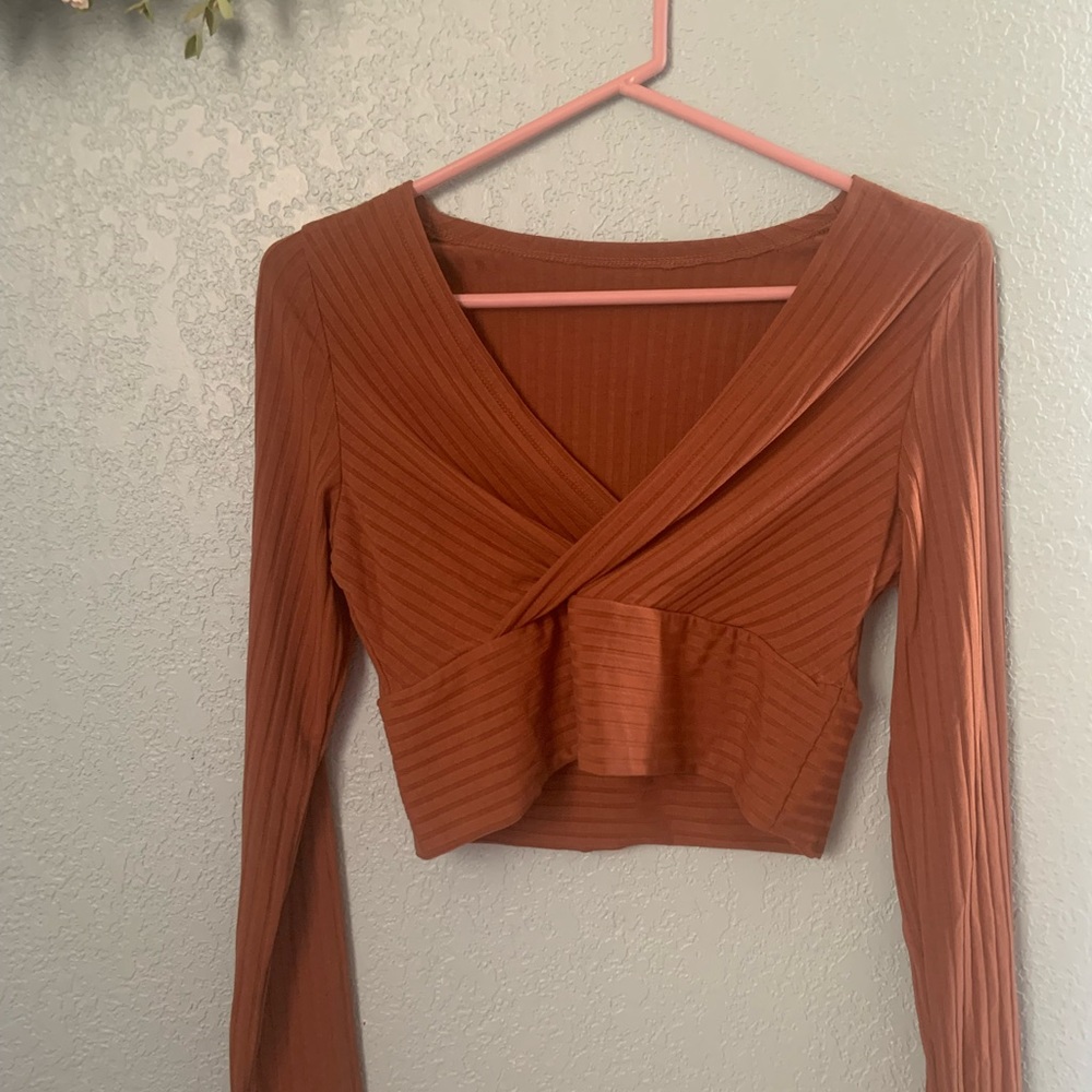 🤎SHEIN CROP TOP BROWN SLEEVE BLOUSE 🤎